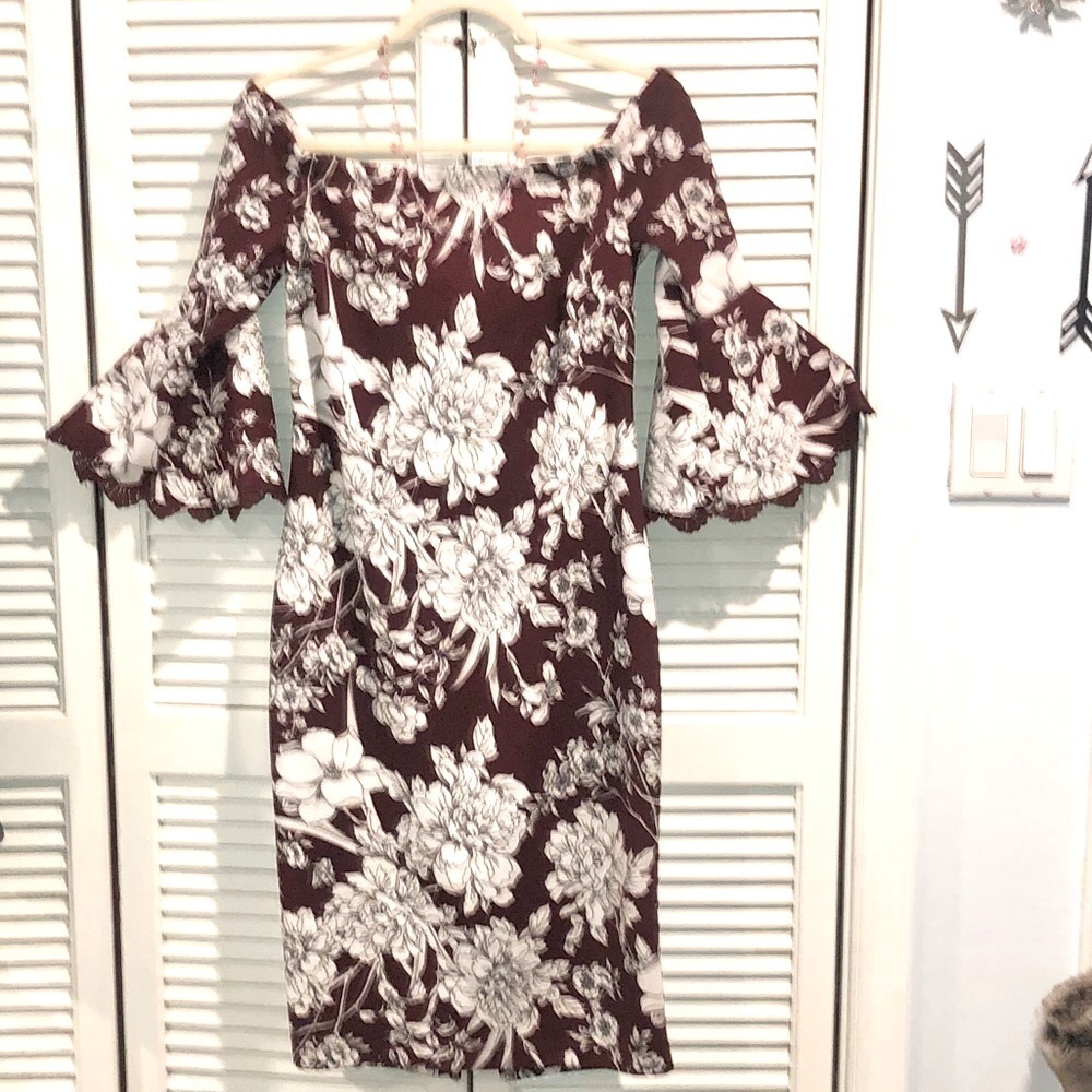 Premier Armour Burgundy and White Floral midi dress 12